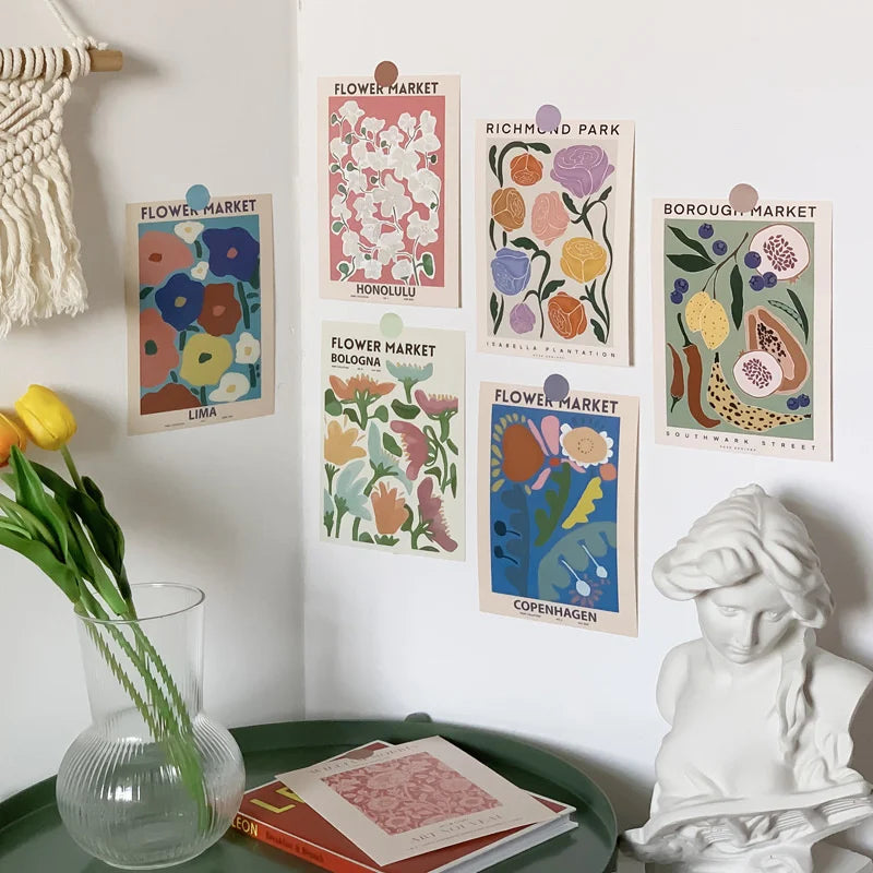 Abstrakte Kunst Prints Set – 6 kleine Kunstdrucke Blumen Wanddeko