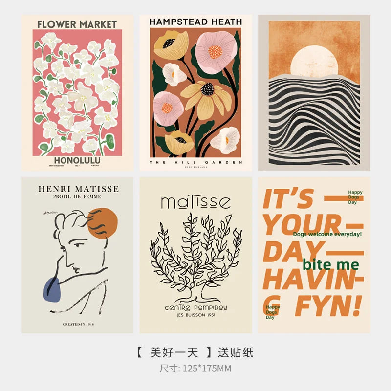 Abstrakte Kunst Prints Set – 6 kleine Kunstdrucke Blumen Wanddeko