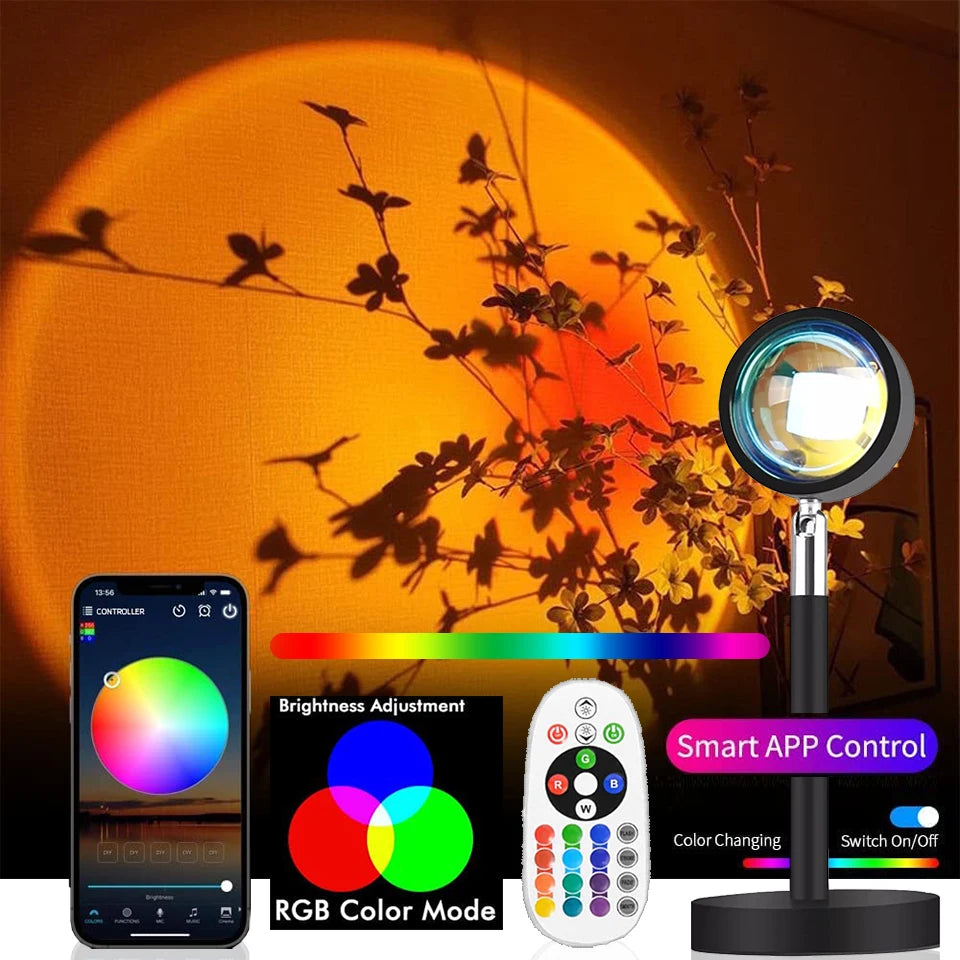 Sunset Lampe Projektor – 16 Farben, LED Atmosphäre Nachtlicht