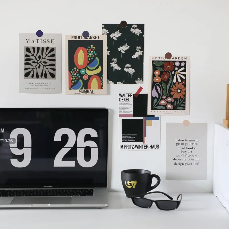 Abstrakte Kunst Prints Set – 6 kleine Kunstdrucke Blumen Wanddeko