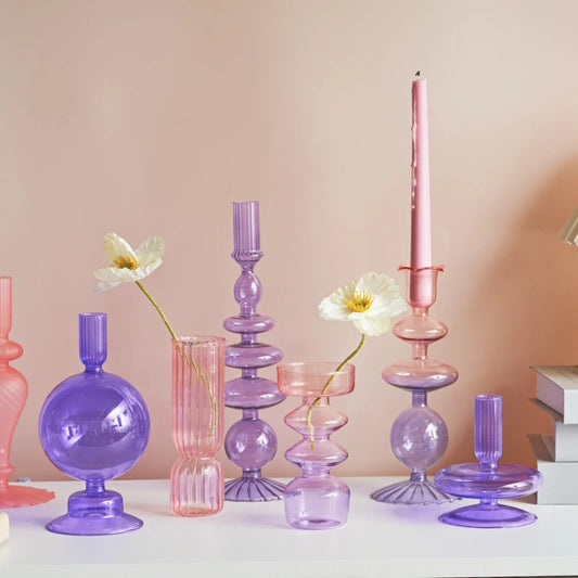 Lilac Glas Kerzenhalter – Elegante Handgemachte Tischdeko
