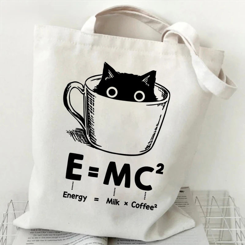 Canvas Stofftasche mit Katzenmotiv