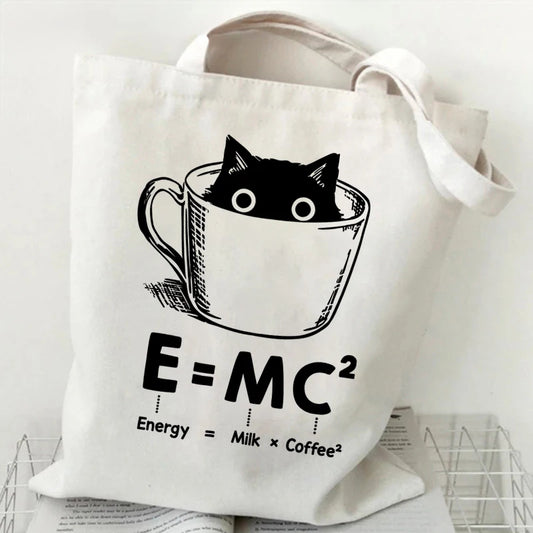 Canvas Stofftasche mit Katzenmotiv