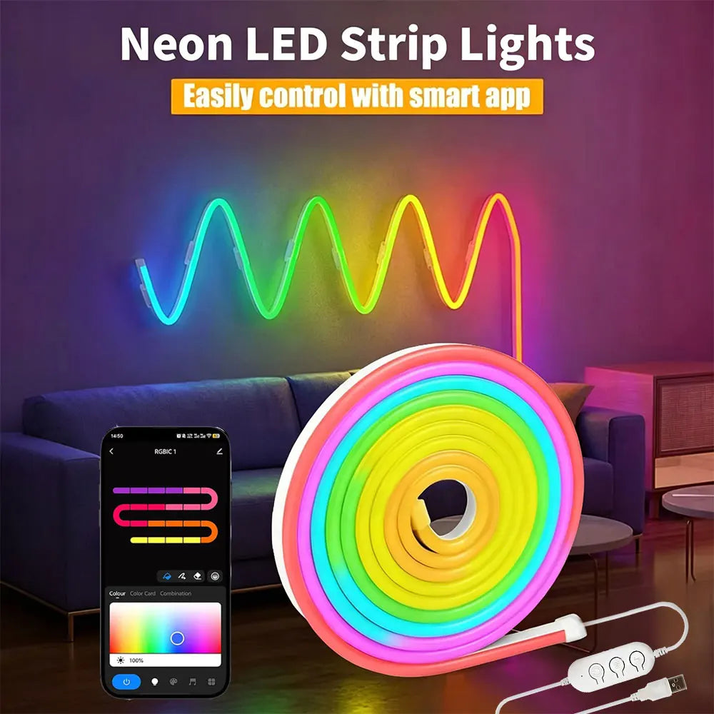 Flexibler LED Streifen mit Musik-Synchronisation und App-Steuerung