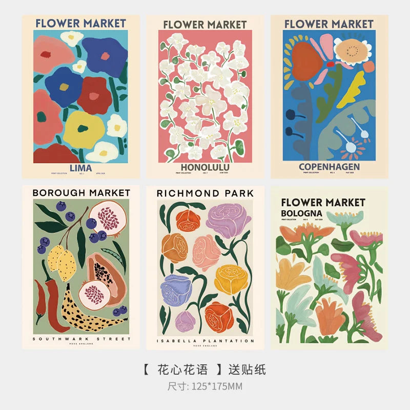 Abstrakte Kunst Prints Set – 6 kleine Kunstdrucke Blumen Wanddeko