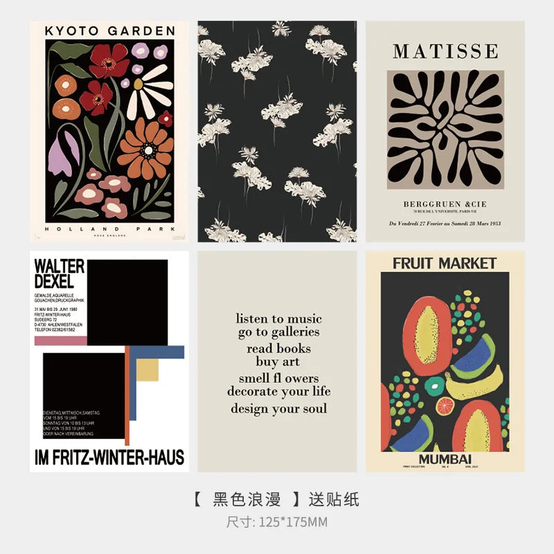 Abstrakte Kunst Prints Set – 6 kleine Kunstdrucke Blumen Wanddeko