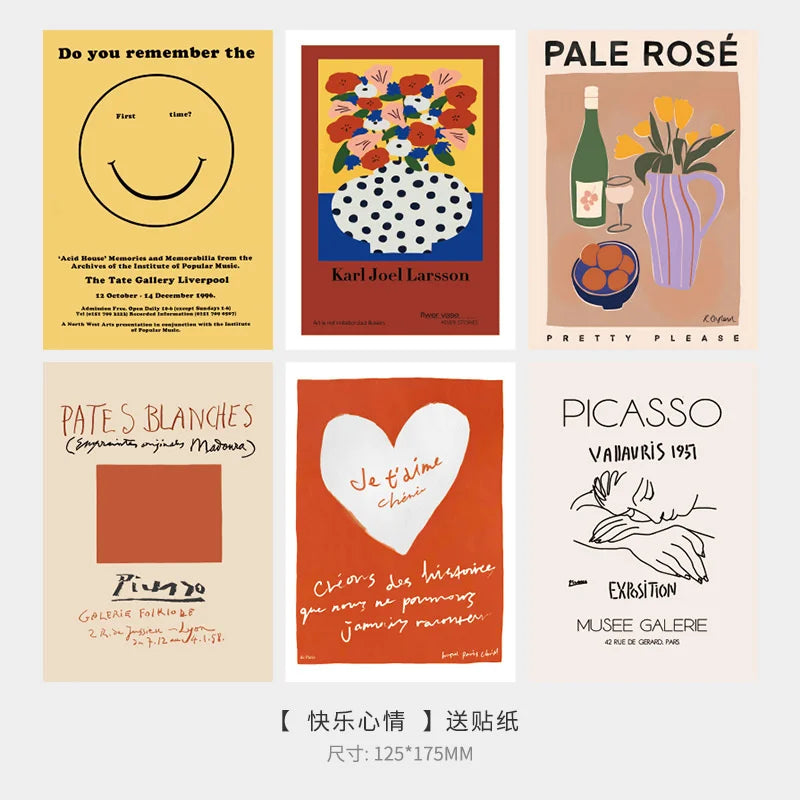 Abstrakte Kunst Prints Set – 6 kleine Kunstdrucke Blumen Wanddeko